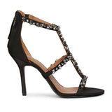 Saint Ella Smoke Stone Embellished Black Leather Heels