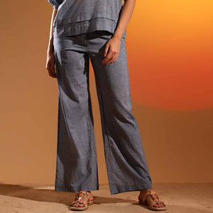 Saint Womens Grey Solid Chambray Pant
