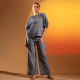 Saint Womens Grey Solid Chambray Pant