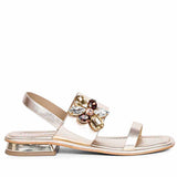 Saint Carona Multi Stone Butterfly Trim Gold Leather Sandals