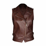 Saint Micaela Burgundy Leather Women Collar Jackets
