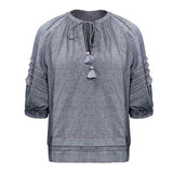 Saint Womens Grey Solid Chambray Top
