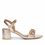 Saint Ella Multi Stones Decor Gold Leather Block Heels