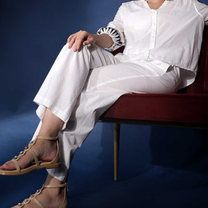 Saint Womens Solid White Cotton Trouser