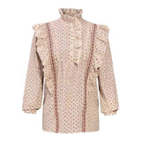 Saint Womens Ivory Ruffle Printed Cotton Cambric Top