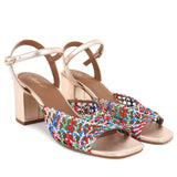 Saint Felicia Multi Woven Metallic Leather Block Heels