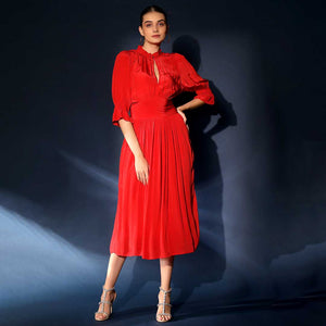 Saint Womens Crimson Solid Viscose Sunfeel Midi Dress