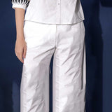 Saint Womens Solid White Cotton Trouser