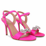 Saint Hayden Crystal Bow Hot Pink Leather-Satin Stilettos