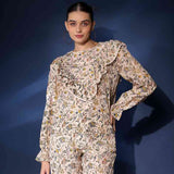 Saint Womens Ivory Ruffle Floral Viscose Dobby Tunic