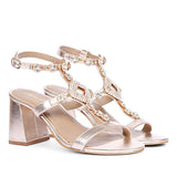 Saint Elettra Platin Leather Multi Stone Jewel Heels