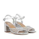 Saint Felicia Silver Hand Woven Leather Block Heels