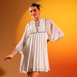 Saint Womens Embroidered White Viscose Crepe Short Dress