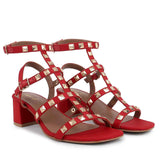 Saint Angela Gold Metal Studs Red Block Heels