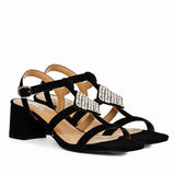 Donya Stones Black Suede Leather Block Heels