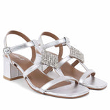 Donya Stones Silver Metallic Leather Block Heels