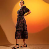 Saint Womens Onyx Printed Dobby Midi Dress