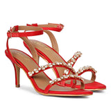 Isla Stone Embellished Straps Red Stilettos