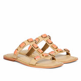 Saint Celeste Pink Stones Embellished Natural Leather Flats