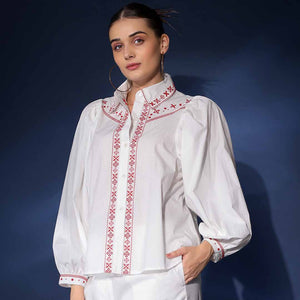 Saint Womens White Embroidered Cotton Shirt