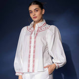 Saint Womens White Embroidered Cotton Shirt
