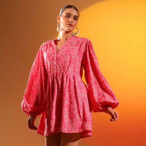 Saint Womens Coral Sushi Voile Short Dress