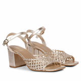 Saint Felicia Gold Woven Leather Block Heels