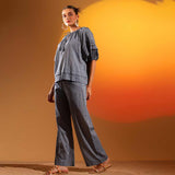 Saint Womens Grey Solid Chambray Pant