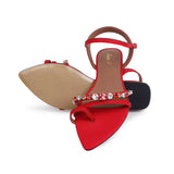 Annie Stone Embellished Red Nylon Fabric Sandals