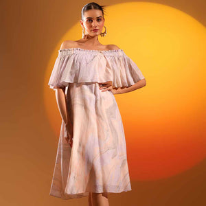 Saint Womens Lilac Marbel Dobby Off-Shoulder Midi Dress