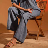 Saint Womens Grey Solid Chambray Pant