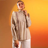 Saint Womens Ivory Ruffle Printed Cotton Cambric Top