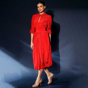 Saint Womens Crimson Solid Viscose Sunfeel Midi Dress