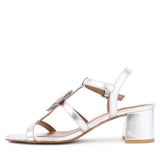 Donya Stones Silver Metallic Leather Block Heels