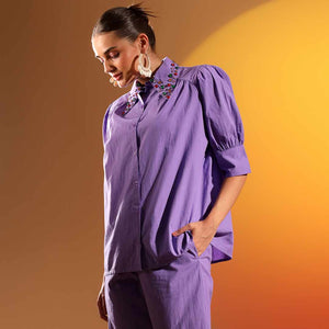 Saint Womens Amethyst Embellished Cotton Shirt