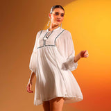 Saint Womens Embroidered White Viscose Crepe Short Dress