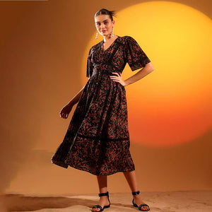 Saint Womens Onyx Printed Dobby Midi Dress