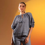 Saint Womens Grey Solid Chambray Top