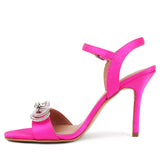 Saint Hayden Crystal Bow Hot Pink Leather-Satin Stilettos