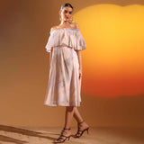 Saint Womens Lilac Marbel Dobby Off-Shoulder Midi Dress