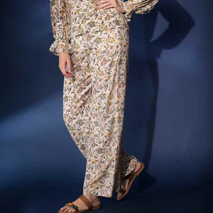 Saint Womens Ivory Floral  Printed Viscose Trouser