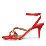 Isla Stone Embellished Straps Red Stilettos