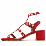 Saint Angela Gold Metal Studs Red Block Heels