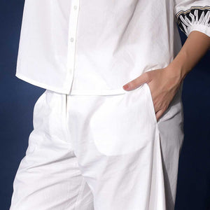 Saint Womens Solid White Cotton Trouser