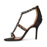 Saint Ella Smoke Stone Embellished Black Leather Heels