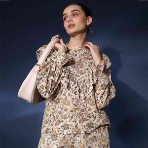 Saint Womens Ivory Ruffle Floral Viscose Dobby Tunic