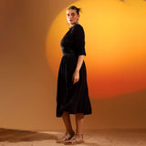 Saint Womens Coal Solid Viscose Sunfeel Midi Dress