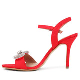 Saint Hayden Crystal Bow Red Satin-Leather Stilettos