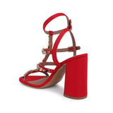 Saint Gretel Multi Stone Embellished Red Cage Block Heels