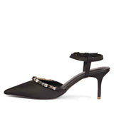 Leila Multi Stone Embellished Black Nylon Fabric Pumps